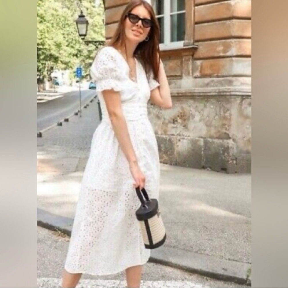 Zara White Eyelet Midi Dress